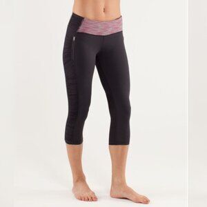Lululemon In The Sun Crop Ruched Mesh Zipper Pockets Pants Crop Run Stretch Wide